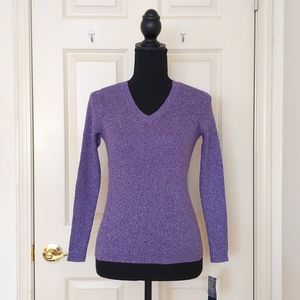 NWT. Karen Scott 100% Cotton V-Neck Knit Stripe Multicolor Purple Sweater.